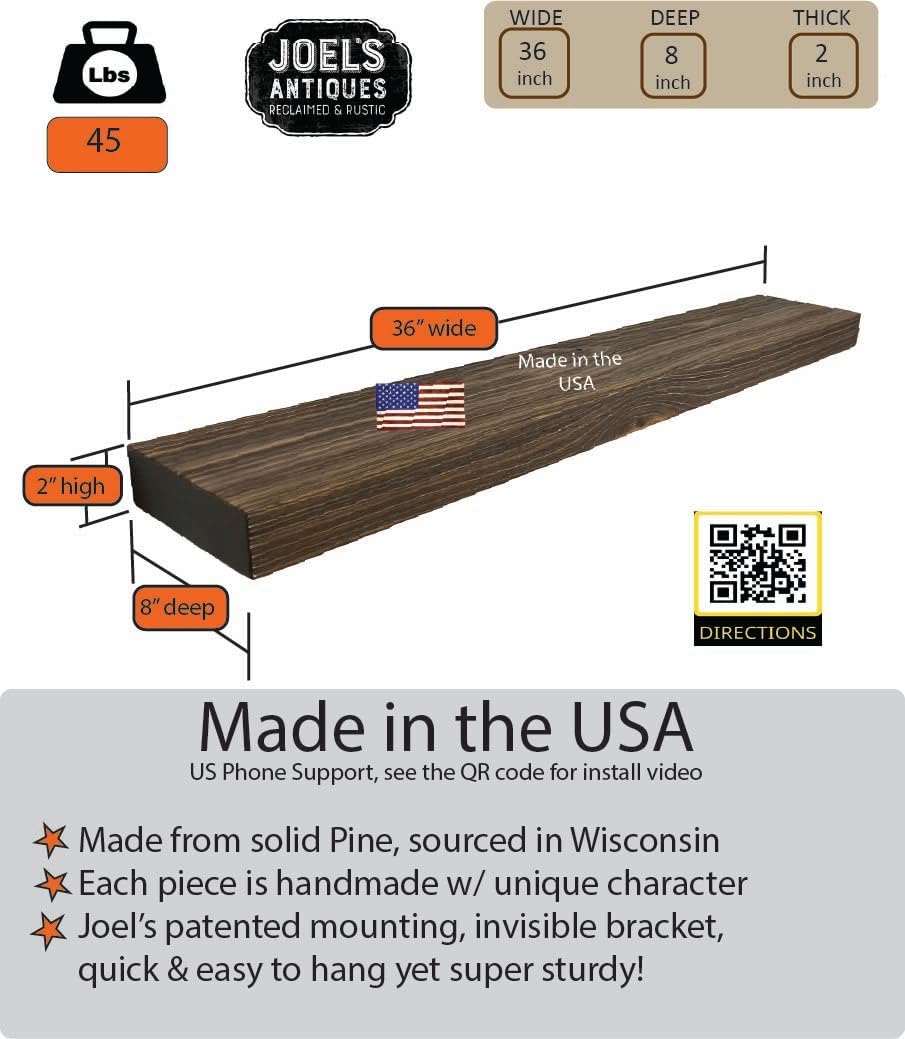 joelsantiques - 36 Inch Wooden Floating Shelves for Wall - 36x8x2 in - Made of Natural Wood - Heavy