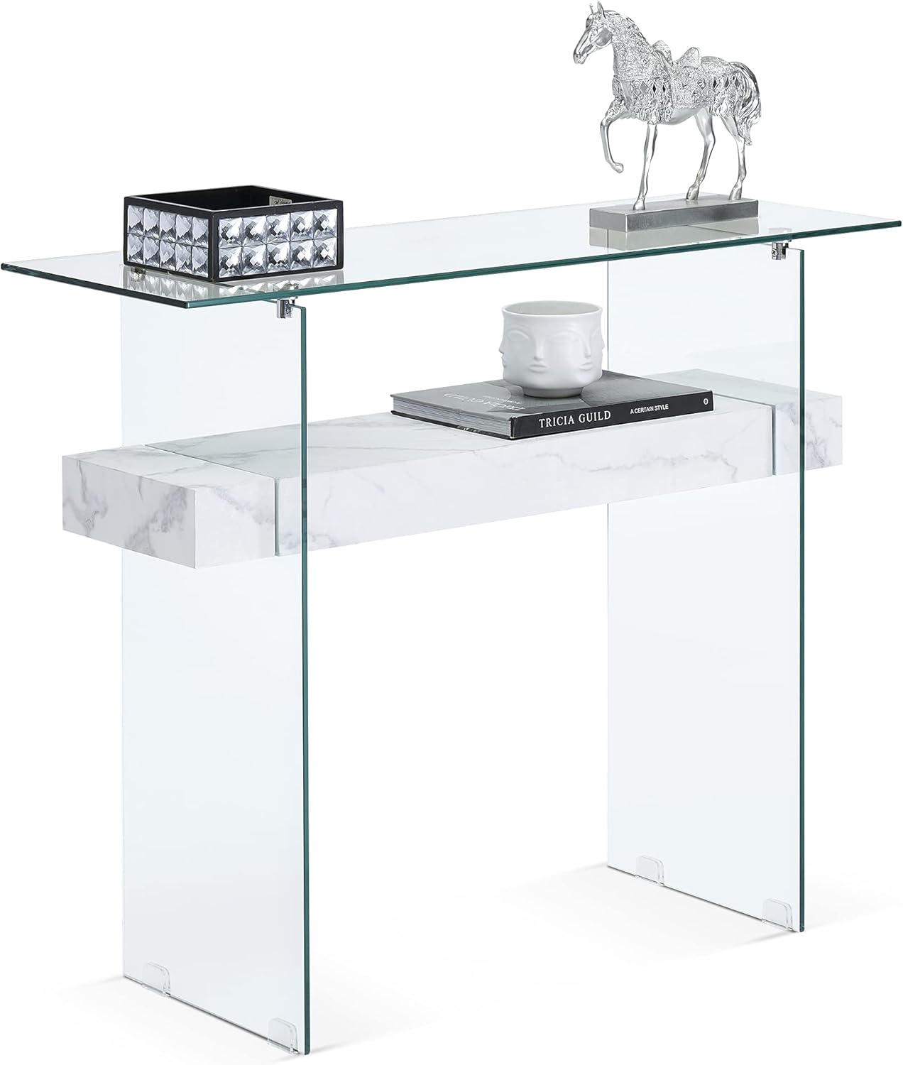 ivinta Glass Entry Table with Storage, 39.4" Modern Console Table for Living Room, Foyer, Hallway