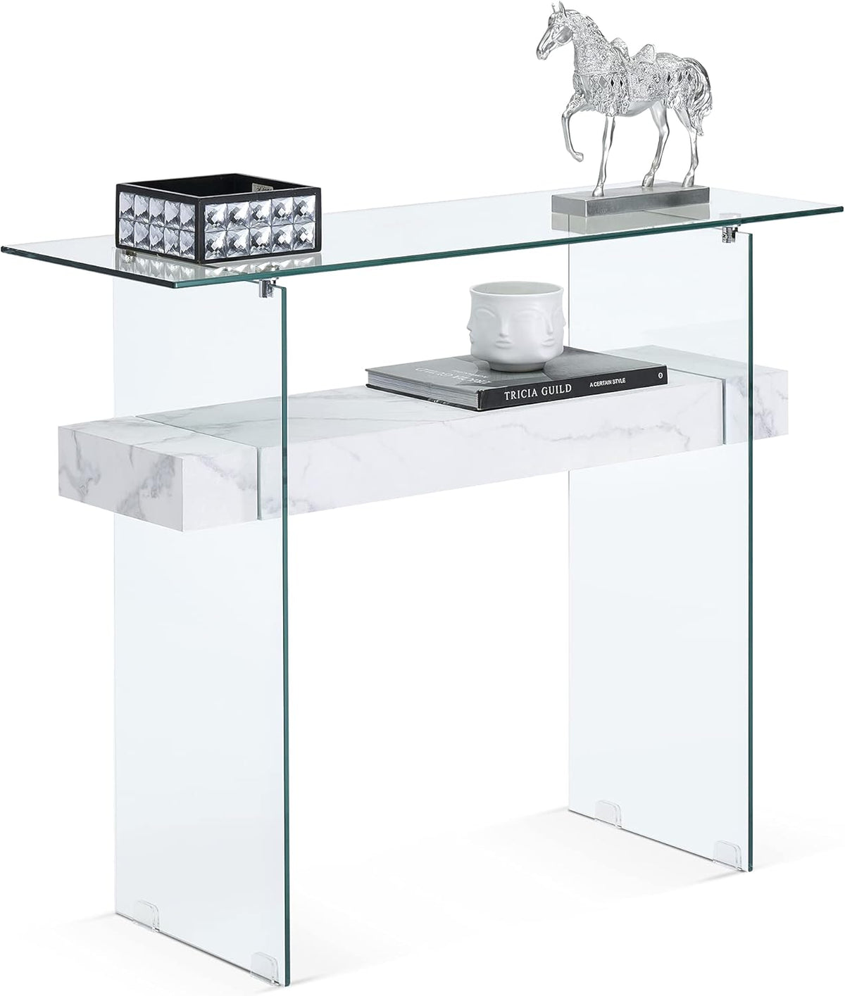 ivinta Glass Entry Table with Storage, 39.4" Modern Console Table for Living Room, Foyer, Hallway