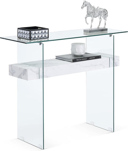 ivinta Glass Entry Table with Storage, 39.4" Modern Console Table for Living Room, Foyer, Hallway