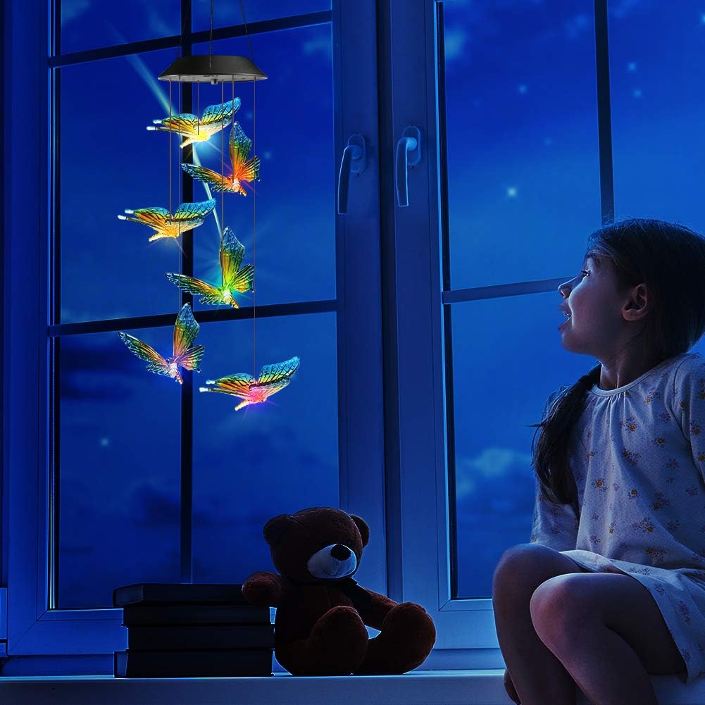 Toodour Solar Wind Chime, Color Changing Wind Chimes Butterfly, LED Decorative Mobile, Gifts for