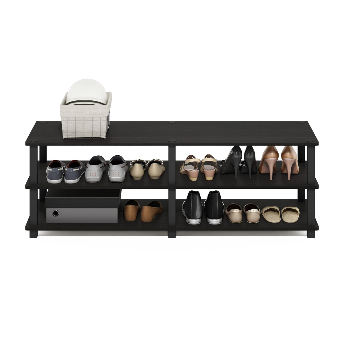 Furinno TURN-S-TUBE Shoe Rack, 3-Tier Wide Shoe Organizer, Open Shelf Rectangular Shoe Storage
