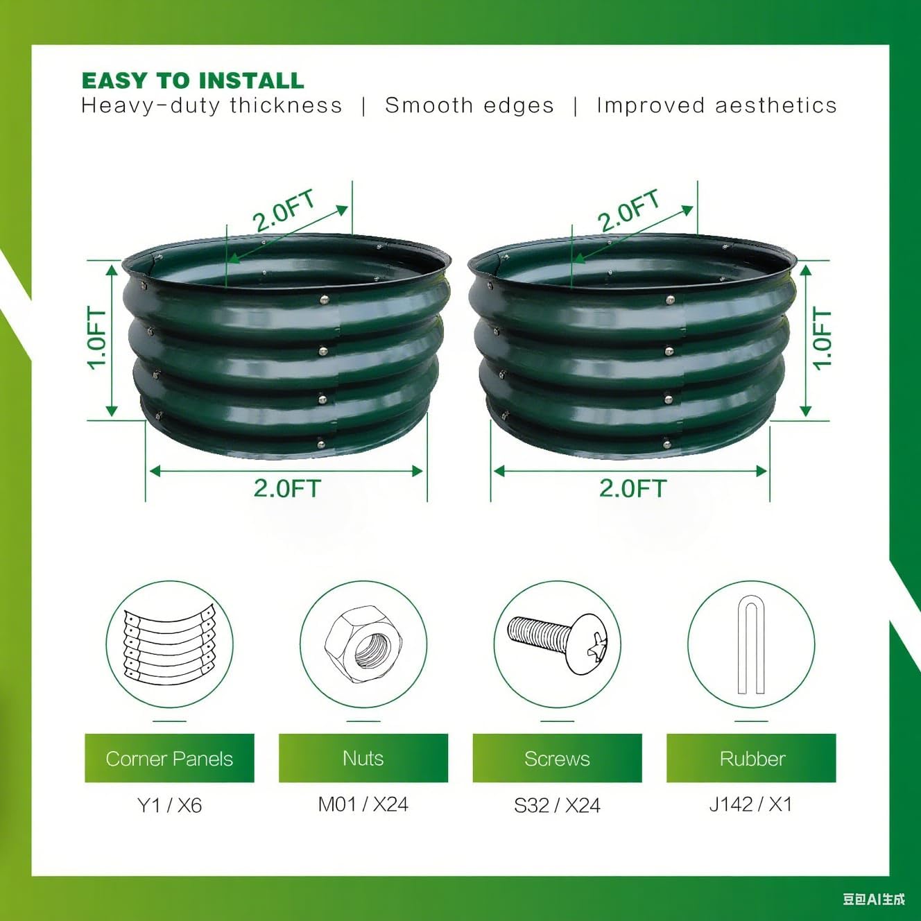 GARDMAX 2 Pack 2x2x1FT Galvanized Round Raised Garden Bed Kit, Metal Planter Boxes Outdoor with
