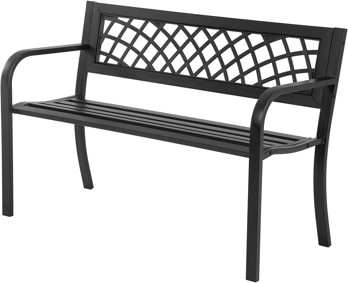 Garden Bench,Outdoor Benches,Iron Steel Frame Patio Bench with Mesh Pattern and Plastic Backrest