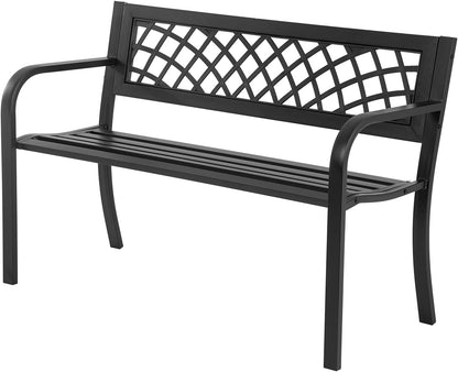 Garden Bench,Outdoor Benches,Iron Steel Frame Patio Bench with Mesh Pattern and Plastic Backrest