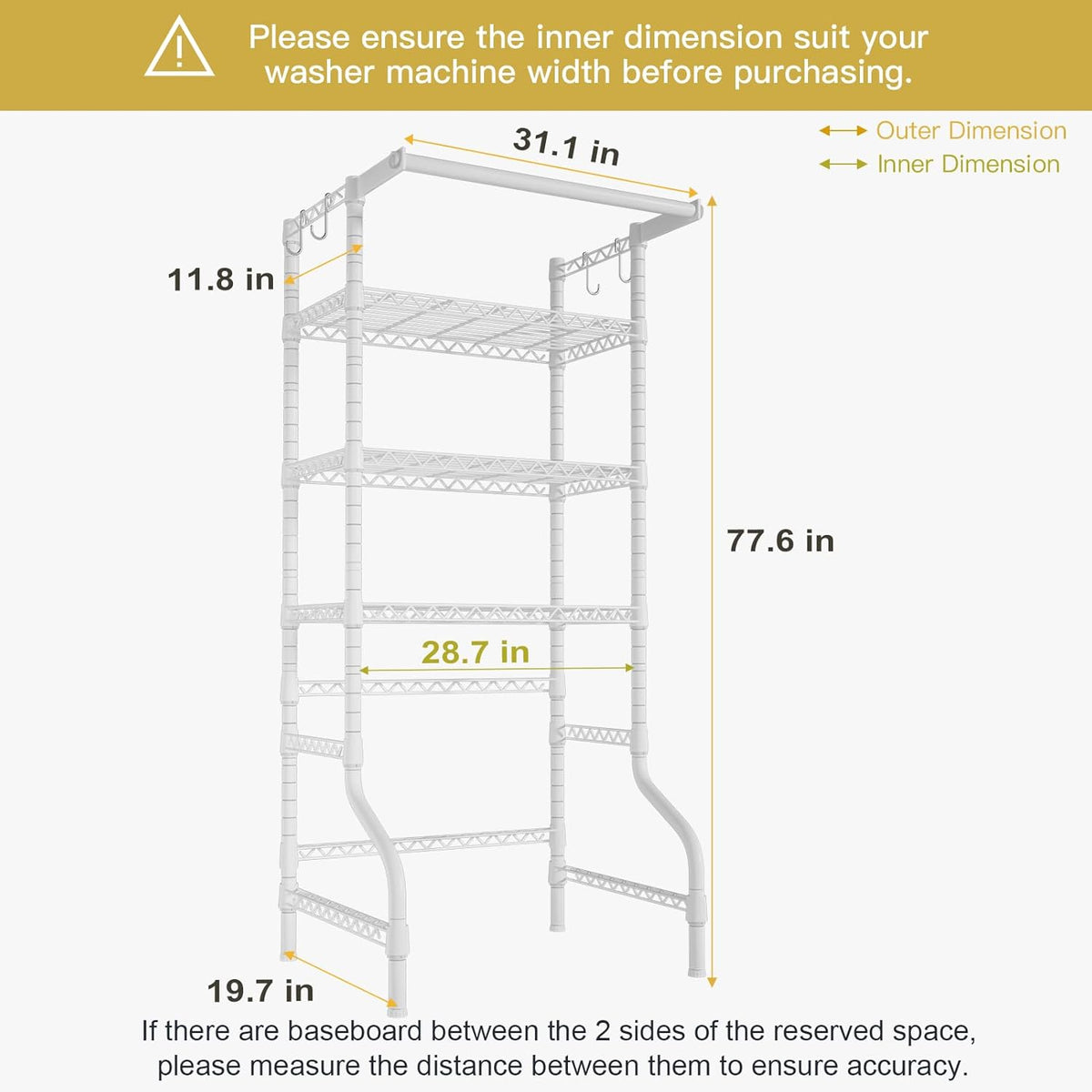 Ulif U11 Medium Over Washer and Dryer Shelves, 3 Tiers Laundry Room Storage and Organizer Standing