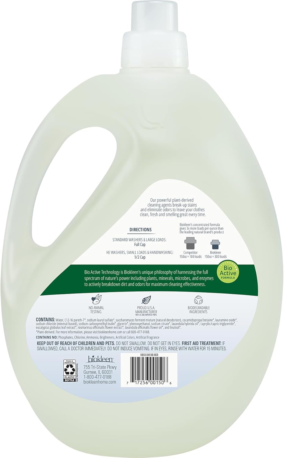 Biokleen Natural Sport 3X Concentrated Laundry Detergent, 300 Loads, Bio Active Formula, Fight