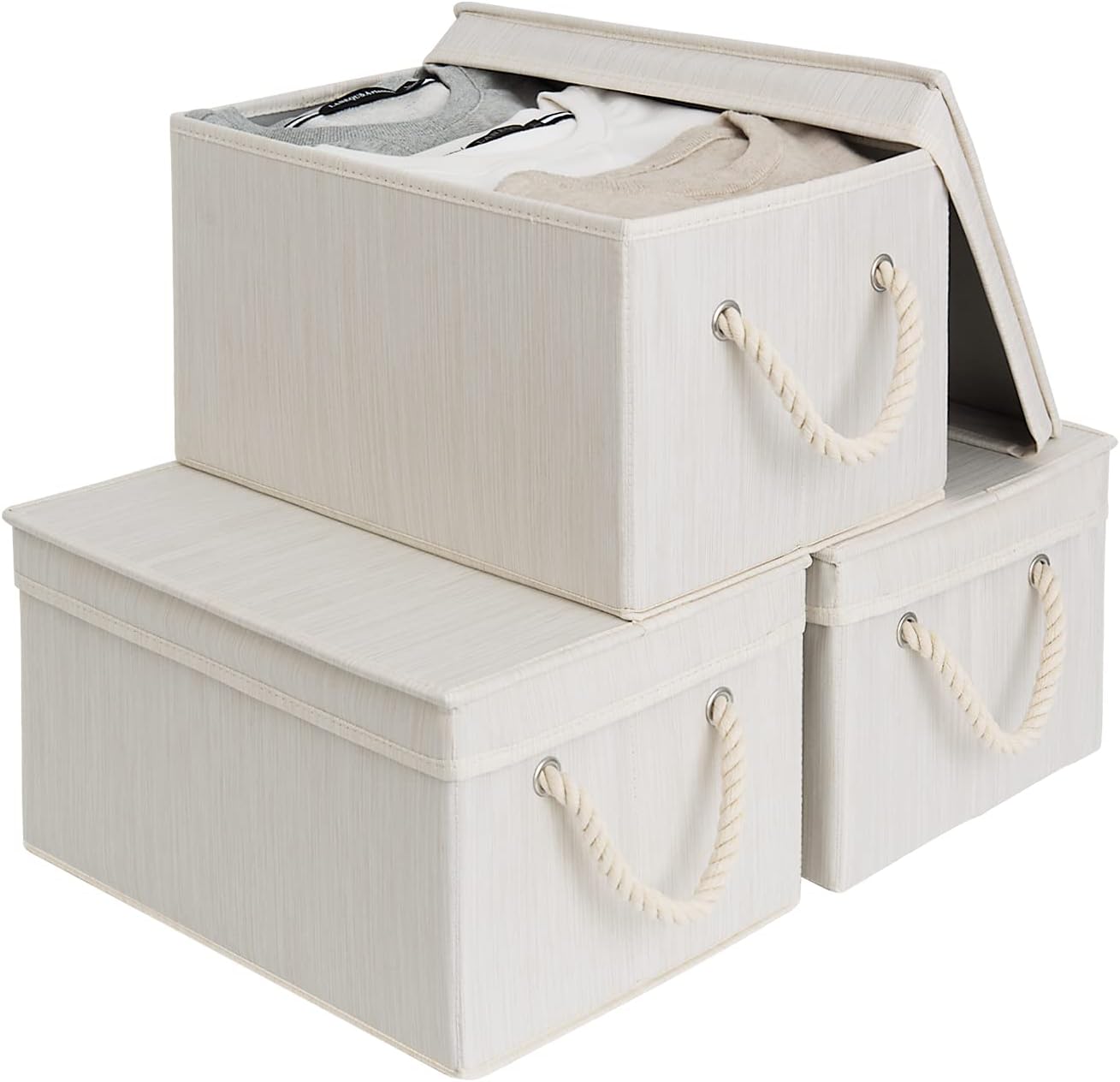 StorageWorks Large Storage Bins with Lids, Decorative Storage Boxes with Lid and Soft Rope Handles