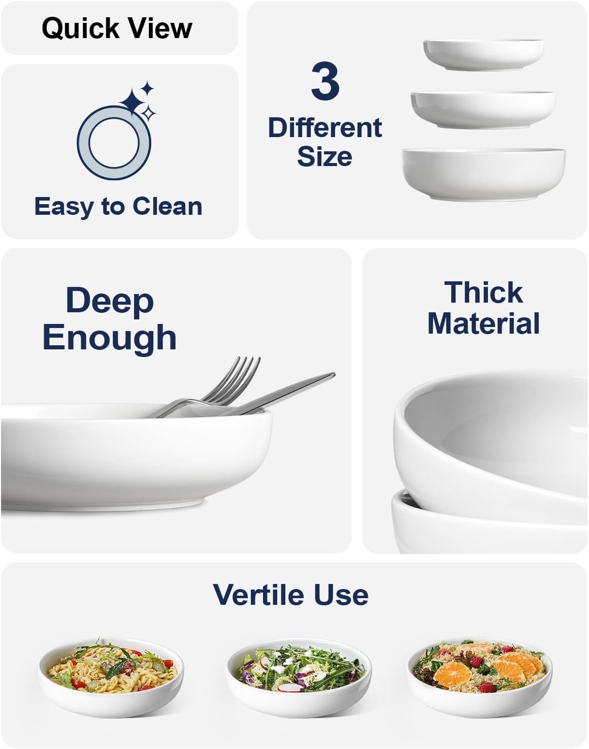 LE TAUCI Pasta Bowls 32 oz, Salad Bowls Set for Serving Soup, Pasta, Noodle, Dinner, Large Kitchen