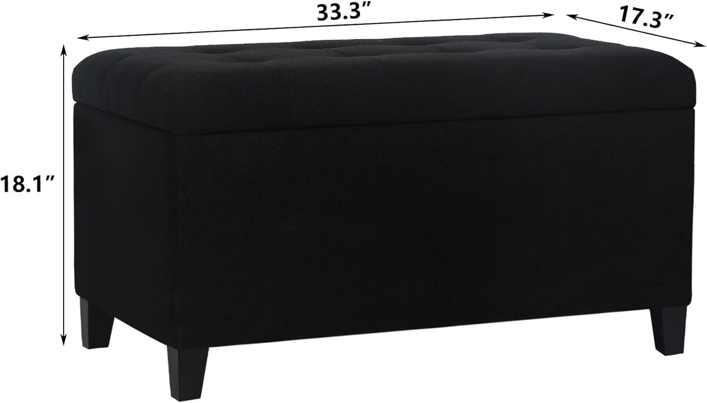Asense Storage Ottoman Bench, Tufted Fabric Upholstered End of Bed Bench with Safety Hinge Wooden