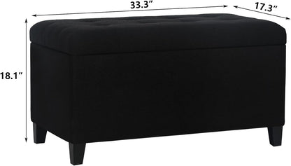 Asense Storage Ottoman Bench, Tufted Fabric Upholstered End of Bed Bench with Safety Hinge Wooden