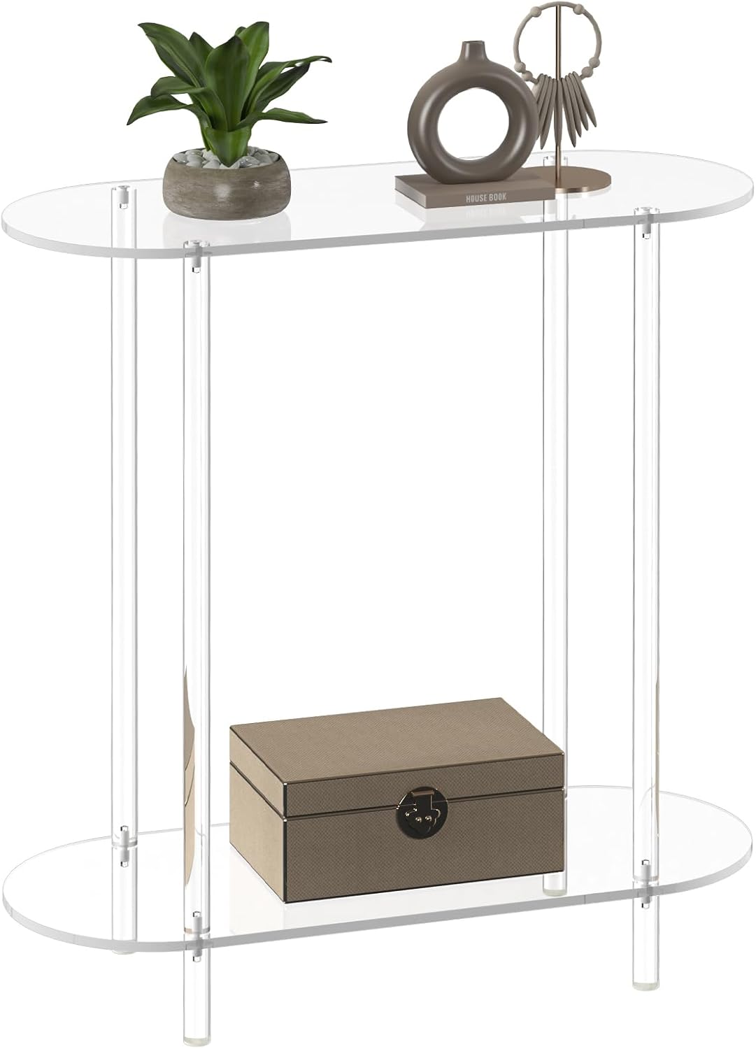 Acrylic Console Table, Oval, 29.5" Small Entryway Table, Clear Entry Table for Sofa, Foyer