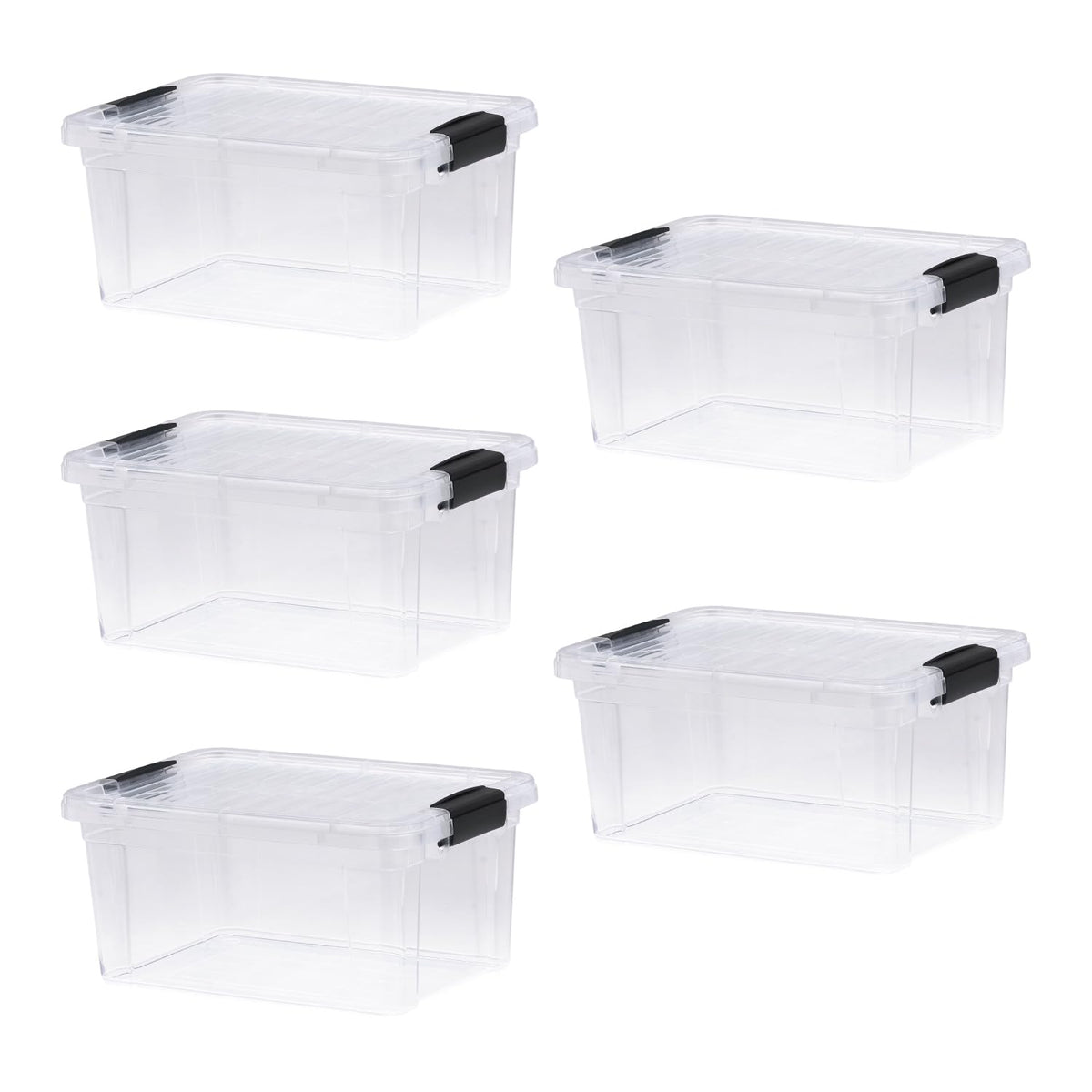Superio Storage Bins with Lids- 5 Pack, 6.6 Qt Clear Boxes for Organizing, Stackable Plastic