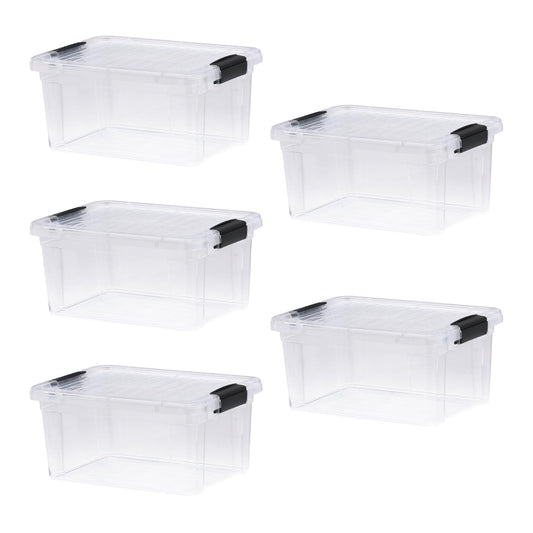 Superio Storage Bins with Lids- 5 Pack, 6.6 Qt Clear Boxes for Organizing, Stackable Plastic