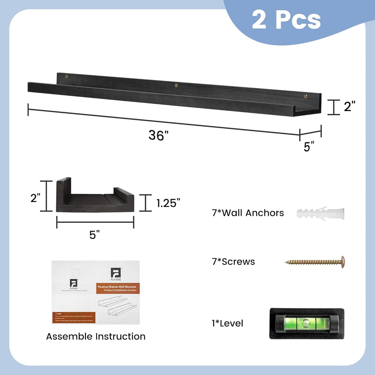 Picture Ledge Shelf for Wall, 36 inch Solid Pine Wood Nursery Book Shelves 2 Packs, Floating Ledge