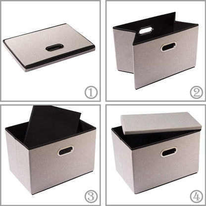 PRANDOM Foldable Storage Bin with Lid [3-Pack] Linen Fabric Decorative Storage Box Organizer