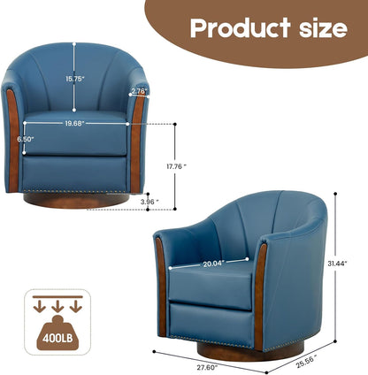 360° Swivel Accent Chair, Modern Leather Barrel Club Chair with Leather Upholstery and Sturdy Wood