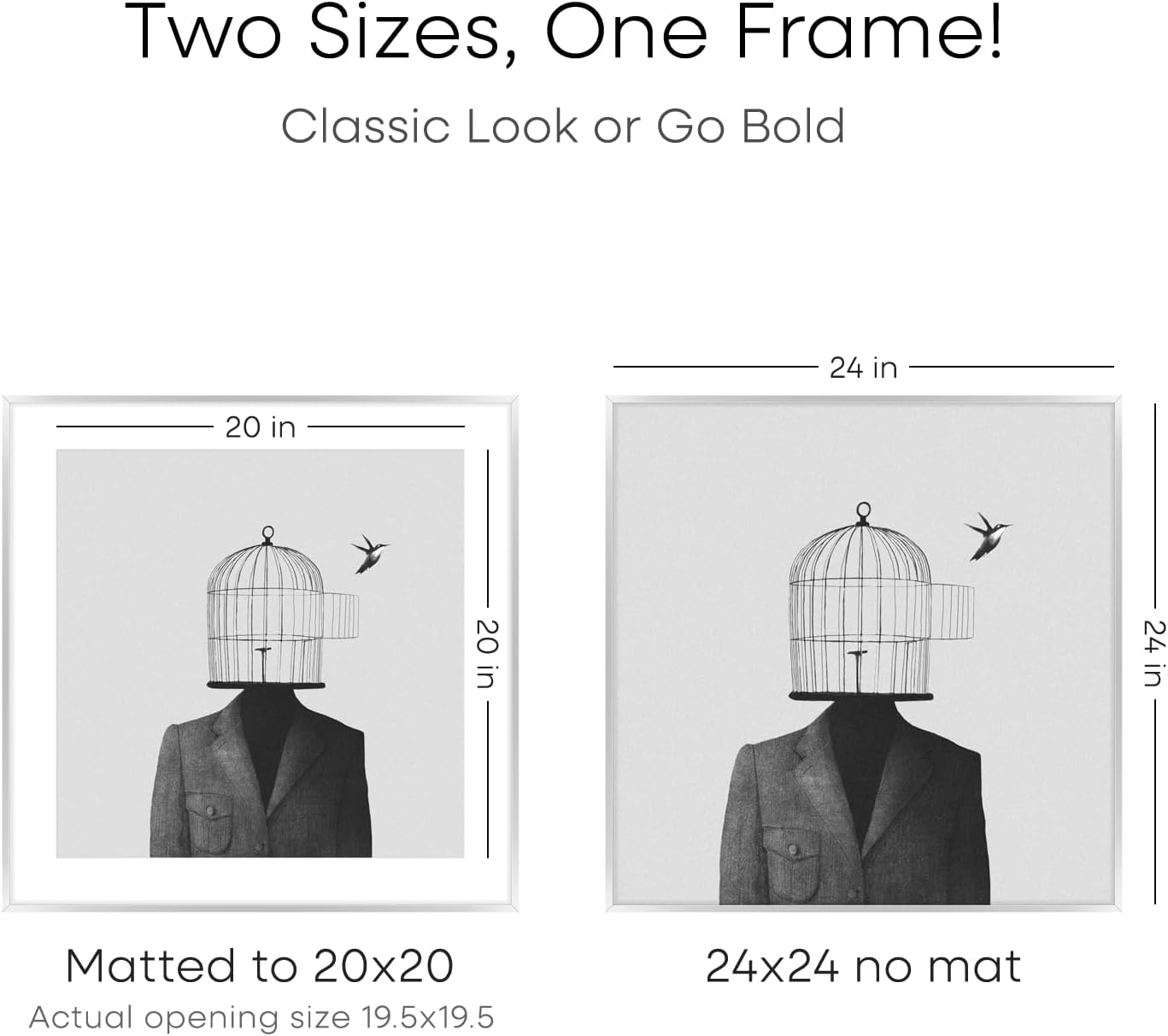 Homeforia 24x24 Silver Picture Frame, High End Metal 24 x 24 Large Square Silver Frames with Mat 20