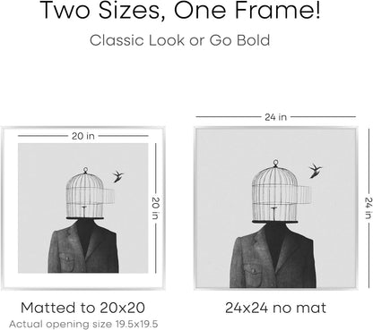 Homeforia 24x24 Silver Picture Frame, High End Metal 24 x 24 Large Square Silver Frames with Mat 20