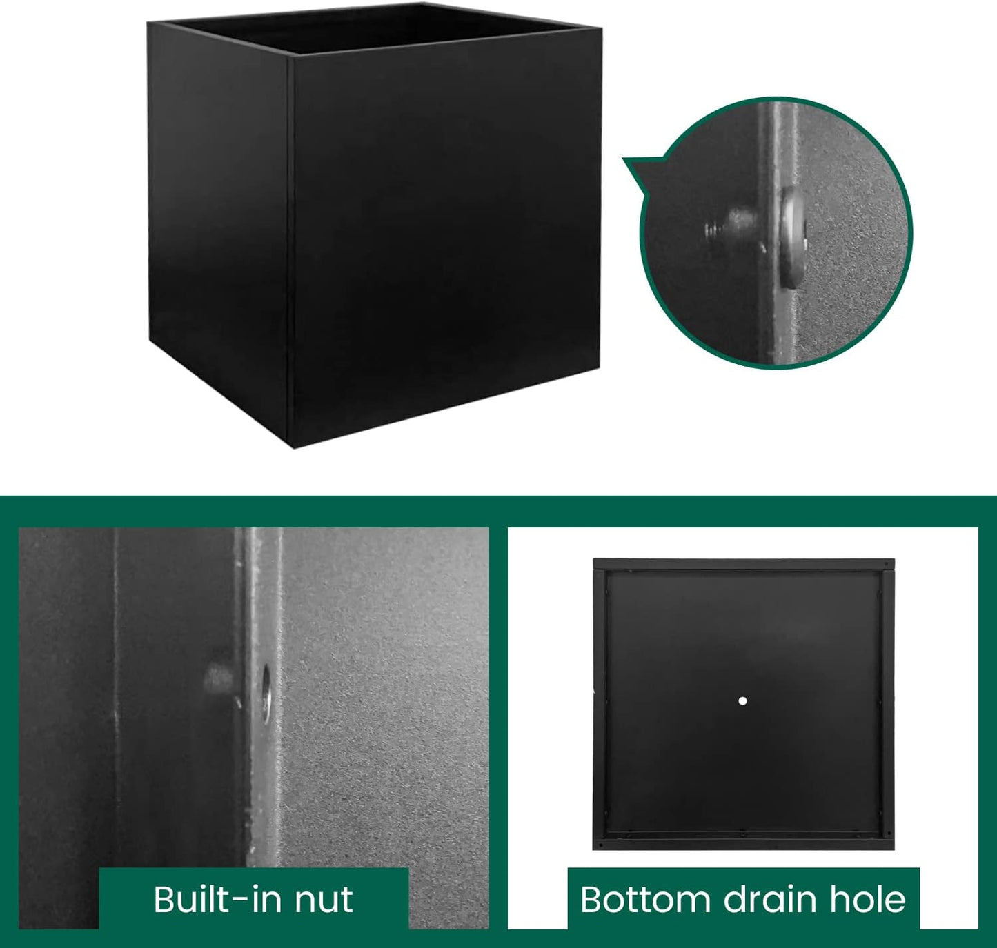 Galvanized Steel Planter Box Black Metal Planter Large Square Indoor Outdoor Planters Cube Steel