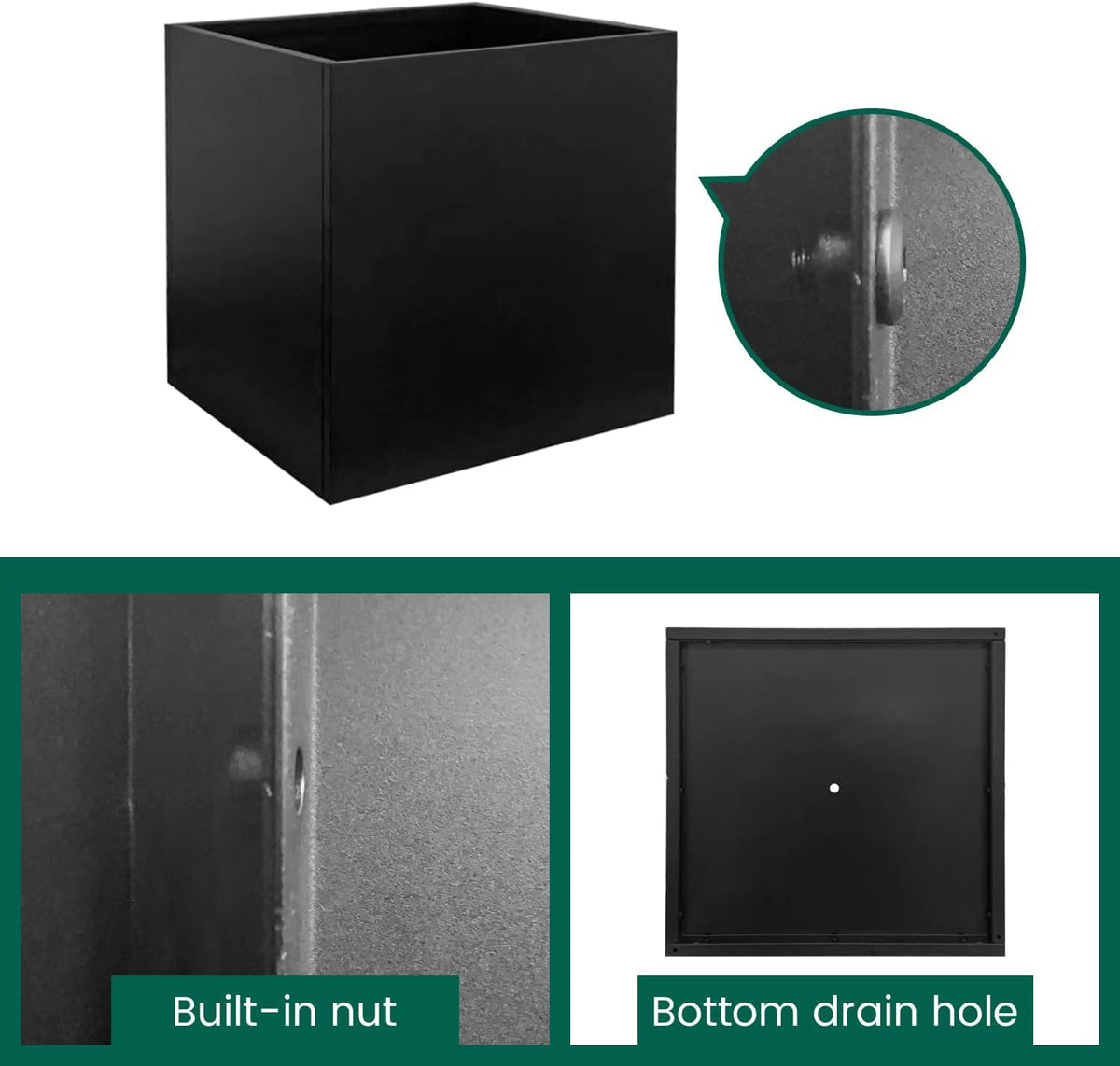 Galvanized Steel Planter Box Black Metal Planter Large Square Indoor Outdoor Planters Cube Steel