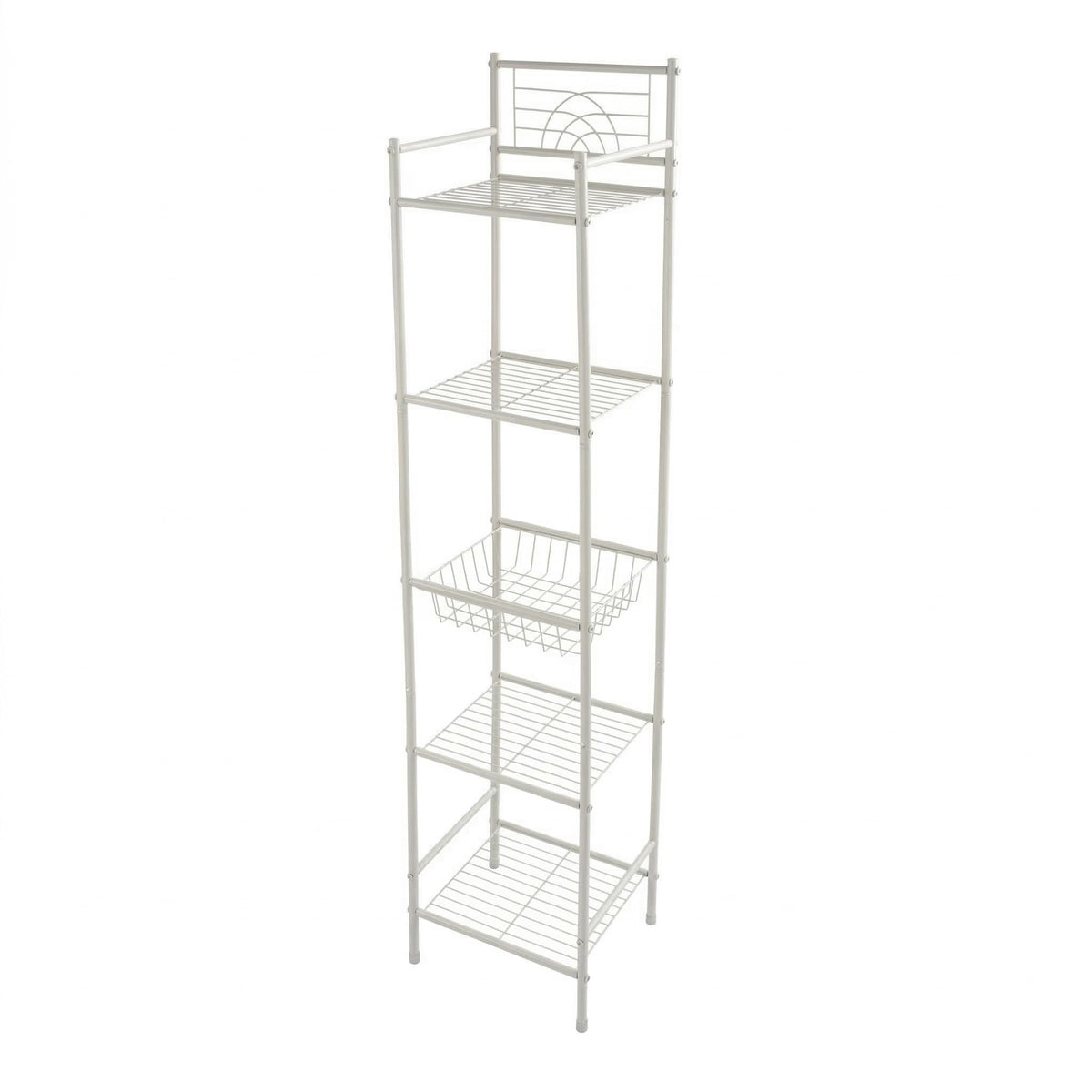 Bath Bliss 5 Tier Freestanding Bathroom Storage Shelf, White Metal Organizer Rack | Rust Resistant
