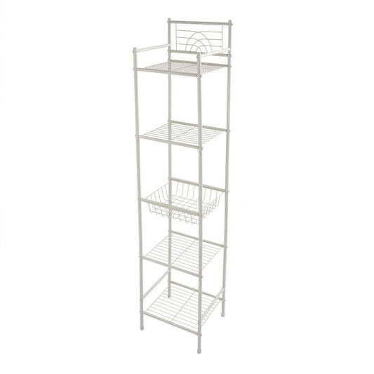 Bath Bliss 5 Tier Freestanding Bathroom Storage Shelf, White Metal Organizer Rack | Rust Resistant