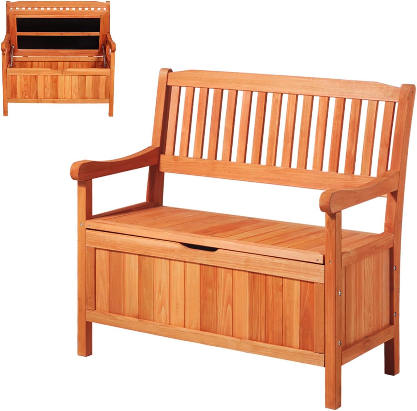 VEVOR Outdoor Storage Bench, 2-Person Wooden Storage Bench, 33 Gallons Deck Box with Side Handle