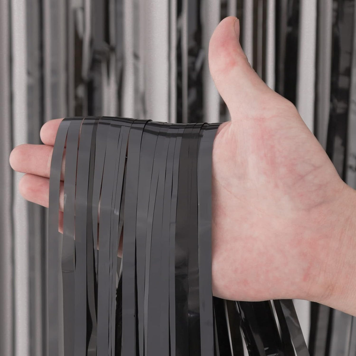 3 Pack 3.3x8.2 Feet Black Foil Fringe Backdrop Curtains, Tinsel Streamers Birthday Party