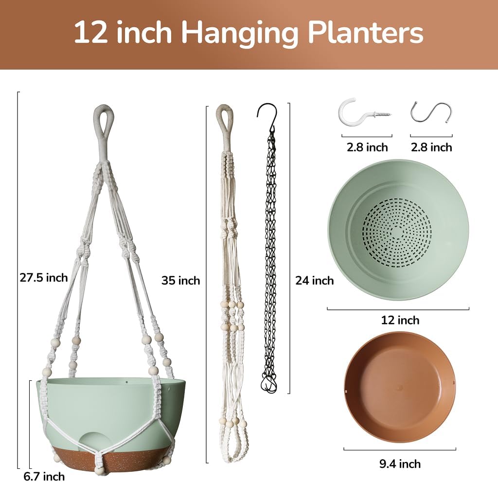 12 Inch Hanging Baskets for Plants Outdoor, Hanging Planters for Indoor Outdoor Plants, Hanging