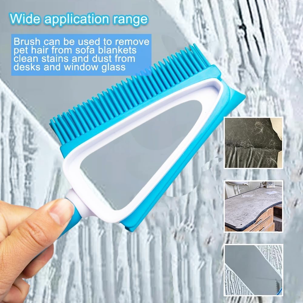 Pet Rubber Brush with Mini Dustpan,Dog Cat Hair Removal Brush with Squeegee,Portable Small Carpet