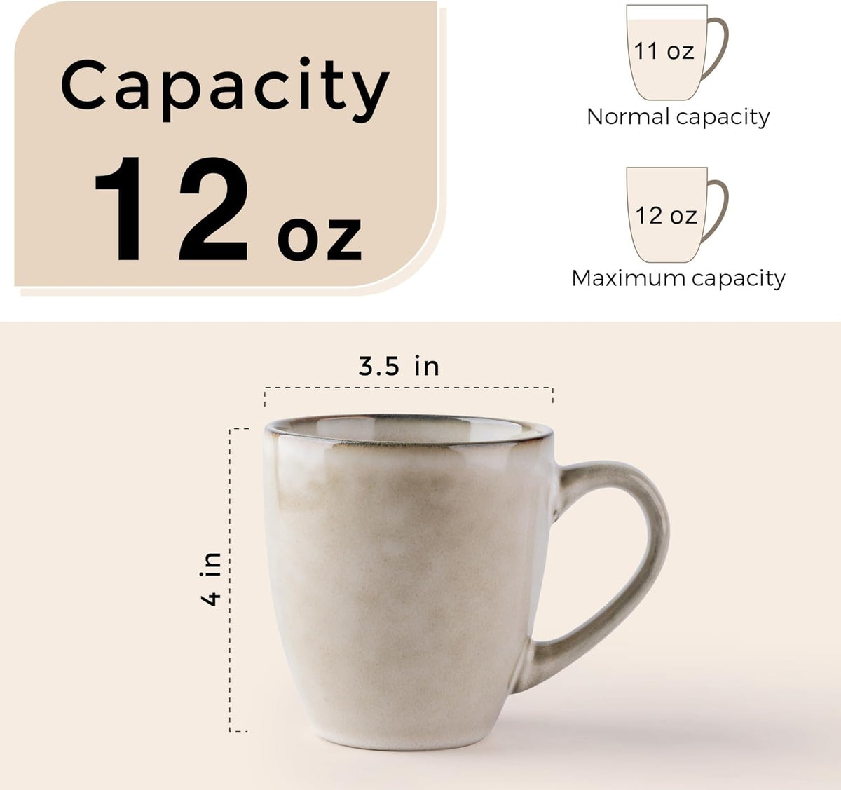 GBHOME Ceramic Coffee Mugs Set of 4, 12oz Stoneware Coffee Mugs Set For Dad Mom Women MEN, Light