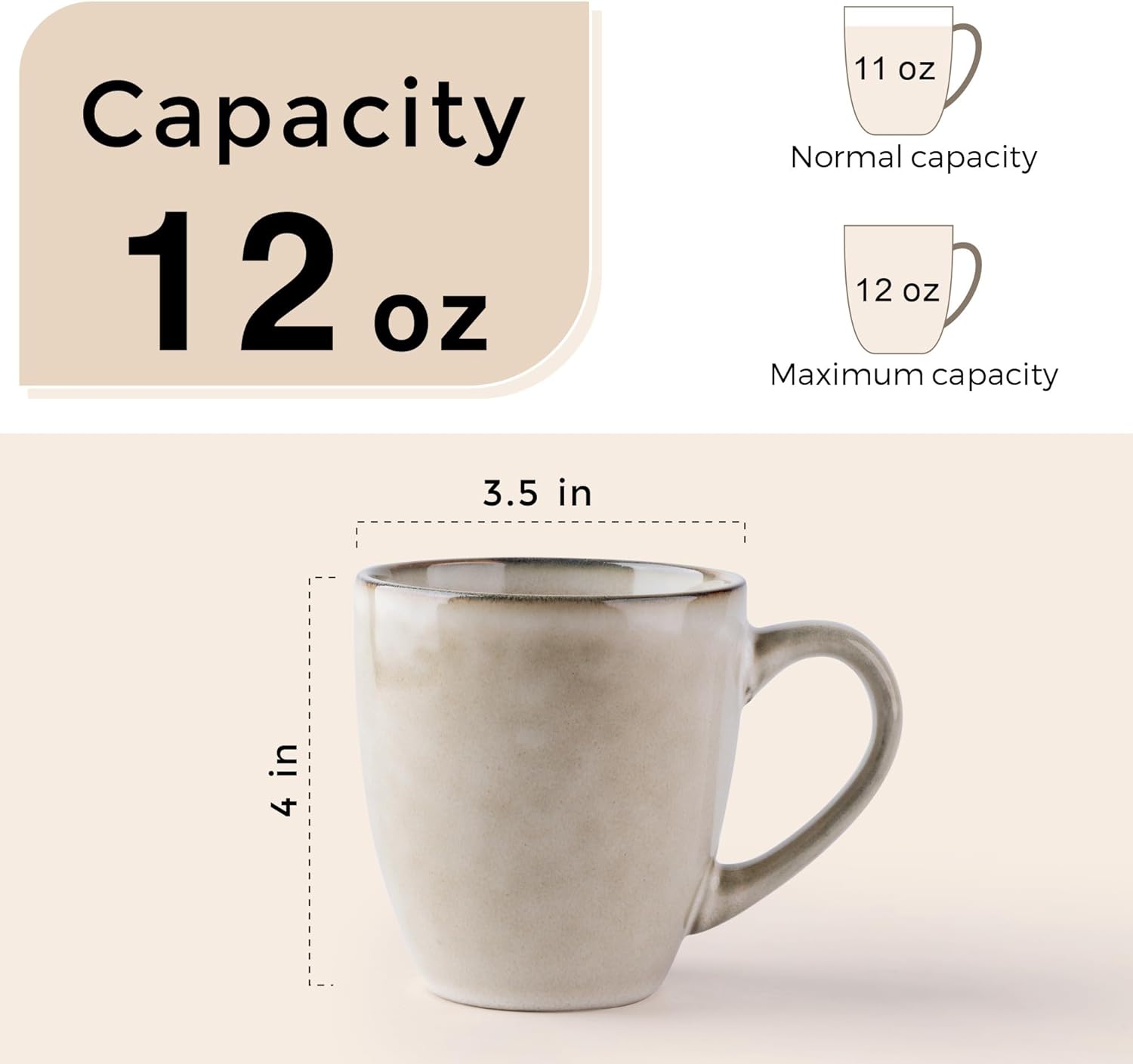 GBHOME Ceramic Coffee Mugs Set of 6, 12oz Stoneware Coffee Mugs Set For Dad Mom Women MEN, Light
