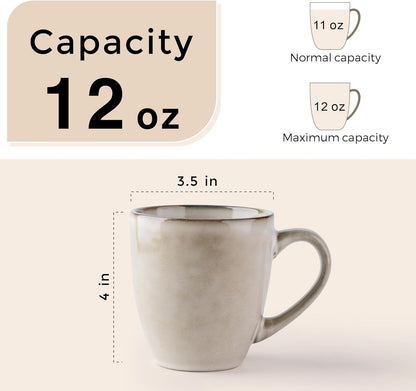 GBHOME Ceramic Coffee Mugs Set of 6, 12oz Stoneware Coffee Mugs Set For Dad Mom Women MEN, Light