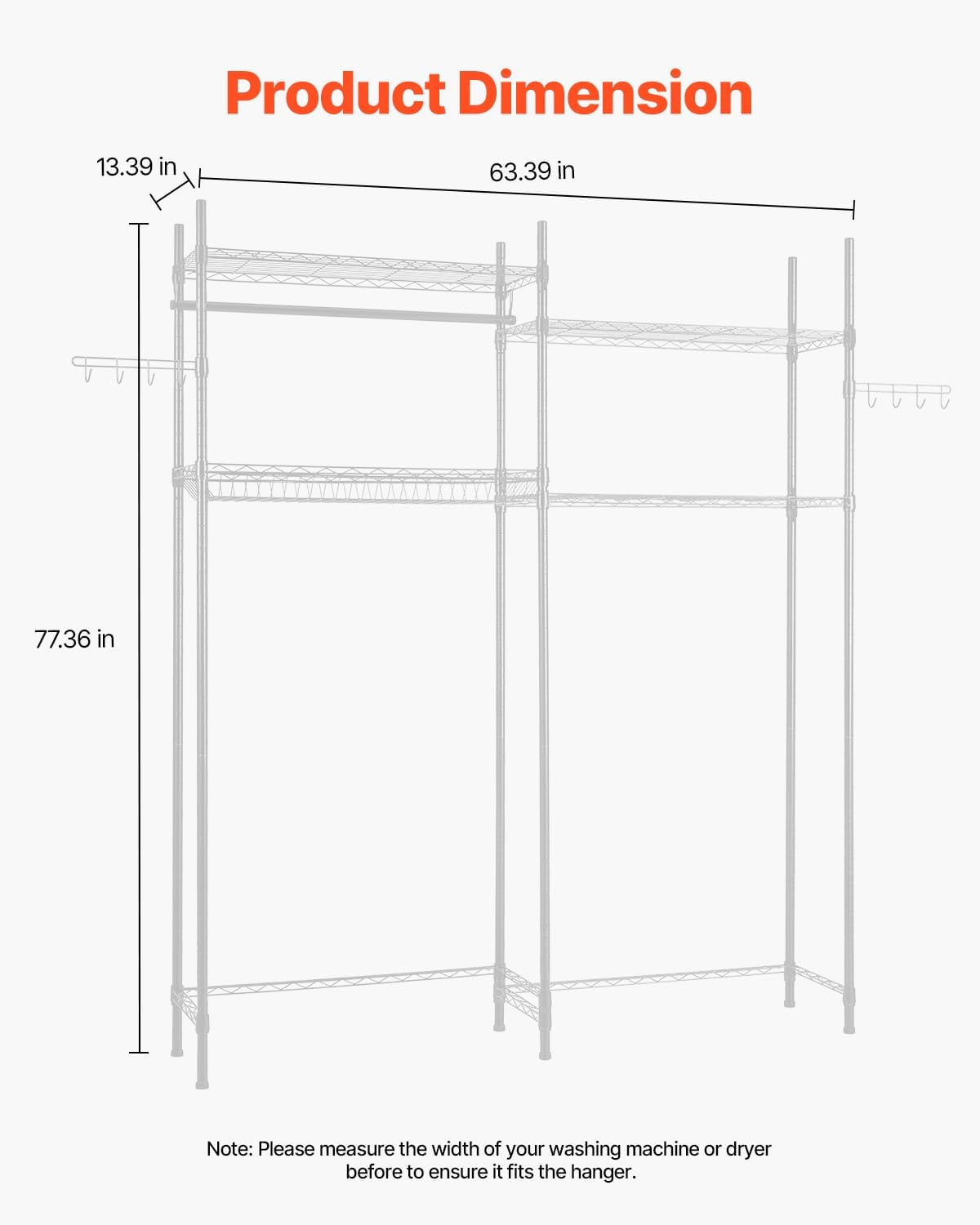 VEVOR Over The Washer and Dryer Storage Shelf, 4 Tier Laundry Room Drying Rack with Hanger Rod and