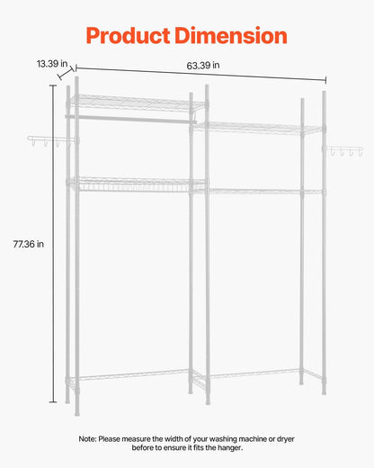 VEVOR Over The Washer and Dryer Storage Shelf, 4 Tier Laundry Room Drying Rack with Hanger Rod and
