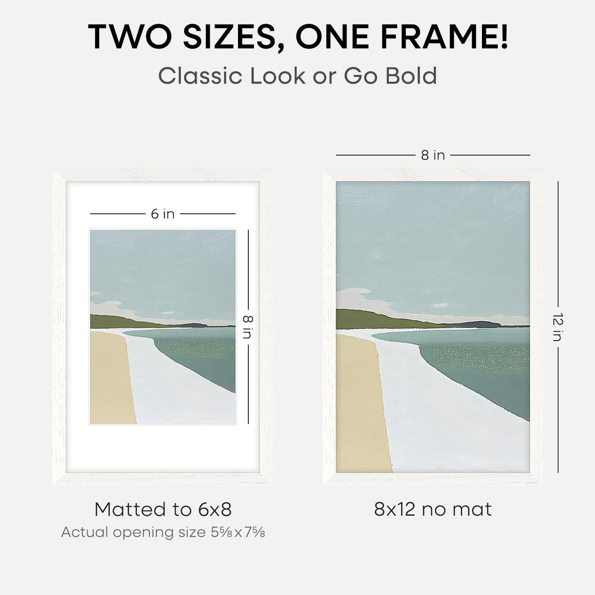 Homeforia 8x12 Picture Frame White, High End Oak 8 x 12 Wood Frames with Mat 6 by 8 Print, 8by12