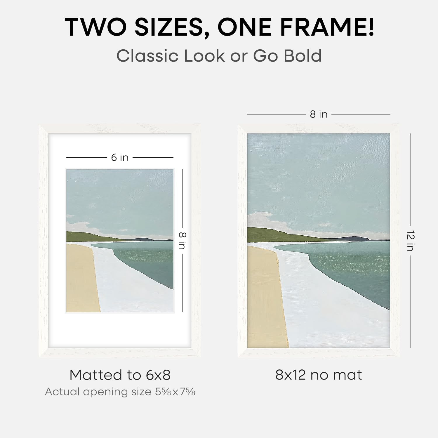 Homeforia 8x12 Picture Frame White, High End Oak 8 x 12 Wood Frames with Mat 6 by 8 Print, 8by12