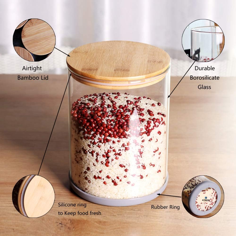 Large Glass Food Storage Container, 100 FL OZ (3000ml) Glass Food Canister with Airtight Bamboo