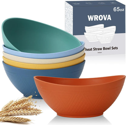 65oz Big Salad Bowls - Large Wheat Straw Bowls set of 6 - Unbreakable Serving Bowls - Microwave &