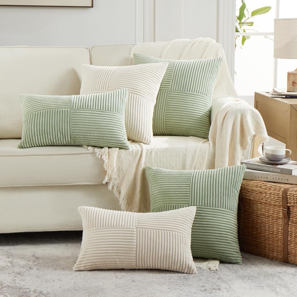 Fancy Homi 2 Packs Sage Green Long Lumbar Decorative Throw Pillow Covers 12x24 Inch for Couch Bed