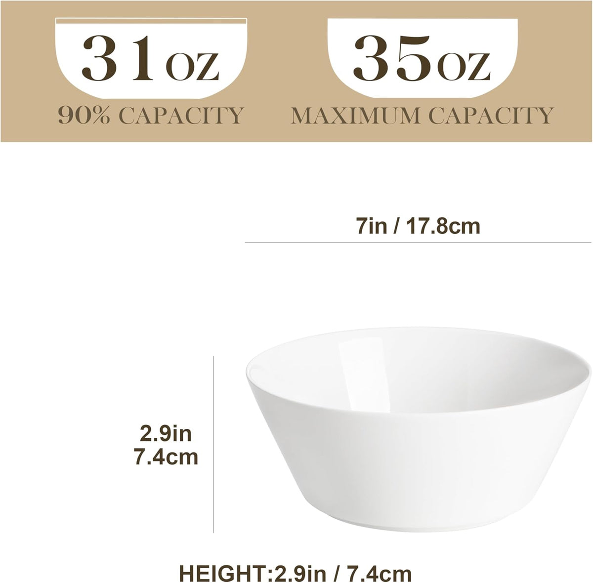 MALACASA 35 OZ Soup Bowls, White Porcelain Bowls Set of 4, Deep Bowls for Kitchen, Large Ceramic