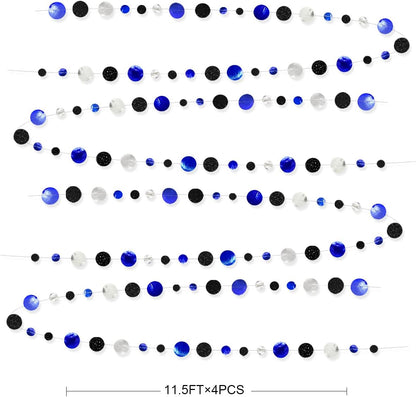 46Ft Navy Blue Black Silver Circle Dots Garland Royal Blue Black Polka Dots Streamer for Birthday