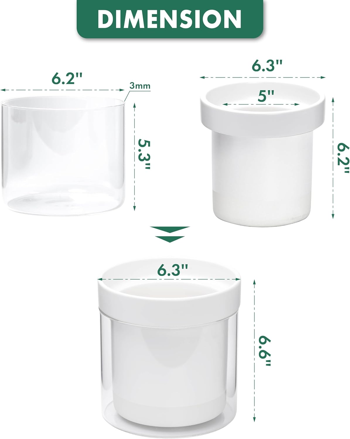 Phoenix Vine 6 Inch Self Watering Planter, White Terracotta Clay Pot with Glass Reservoir for