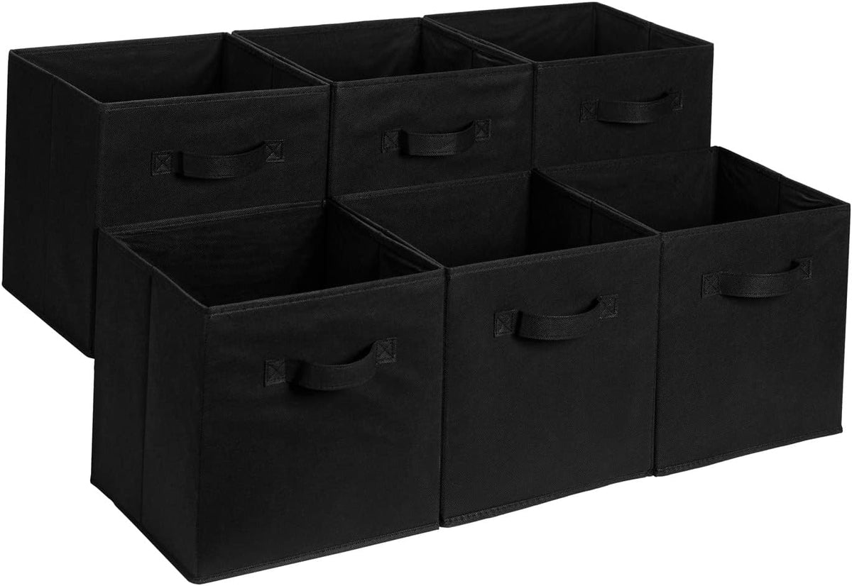 Amazon Basics Collapsible Fabric Storage Cube Bins Organizer with Handles, Sturdy, Black