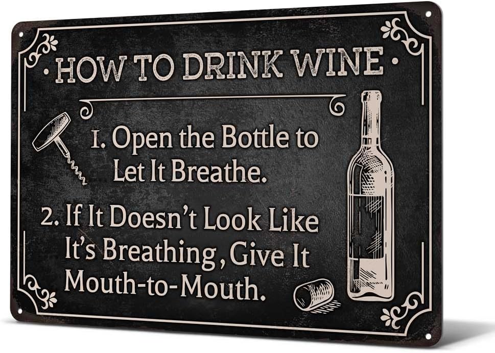 Heuhuww Funny Wine Bar Metal Sign-How To Drink Wine Wall Decor for Farmhouse Bar Station Wine