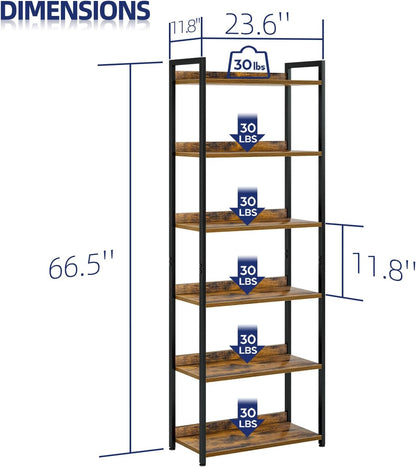 NUMENN Bookshelf, 6 Tier Bookshelves, Home Office Bookcase Shelf Storage Organizer, Free Standing