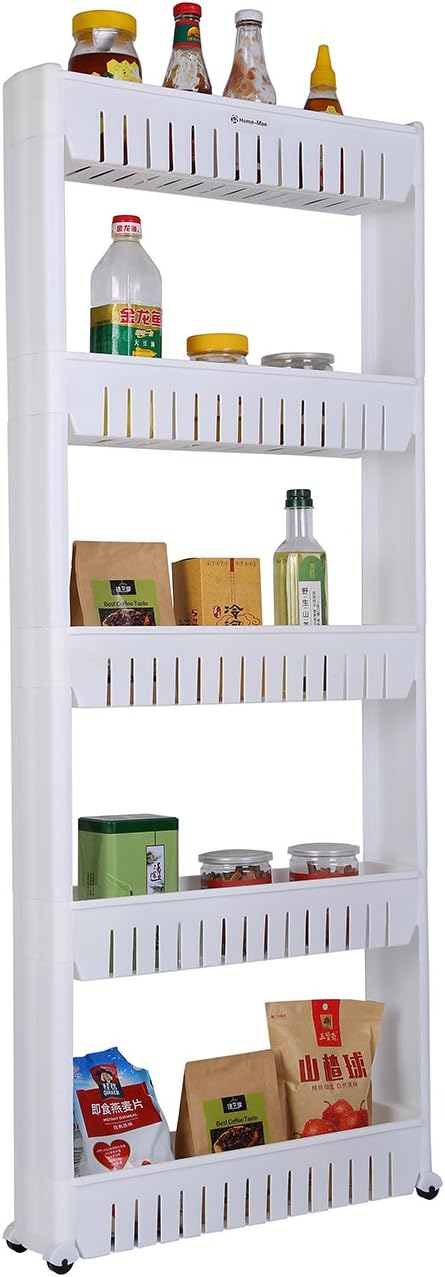 Laundry Room Organizer, Mobile Shelving Unit Organizer with 5 Large Storage Baskets, Gap Storage
