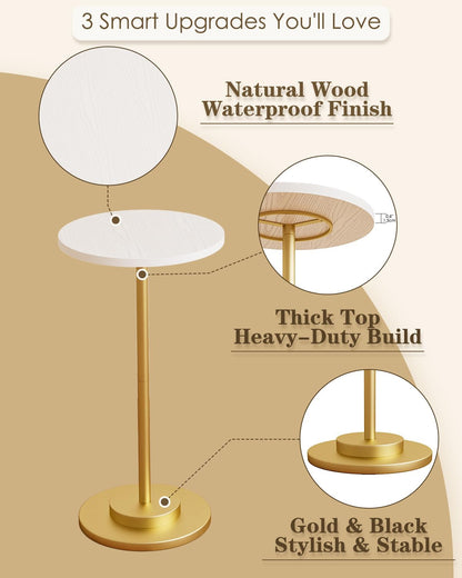 Masupu Drink Table, Round Side Table for Small Spaces, Pedestal Side Table, Small End Table with