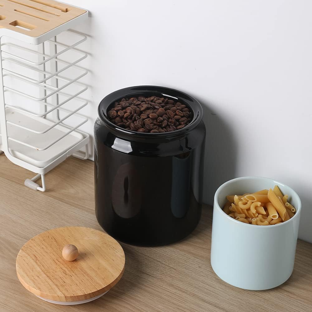 Sweejar Ceramic Kitchen Canisters, 58 FLOZ Porcelain Food Storage Jar with Airtight Seal Wooden